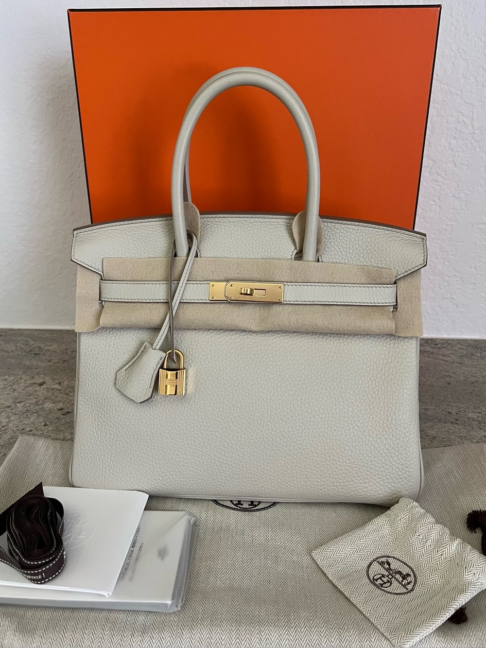 Hermes Birkin 30 in Beton Togo Leather with Gold Hardware Stamp U